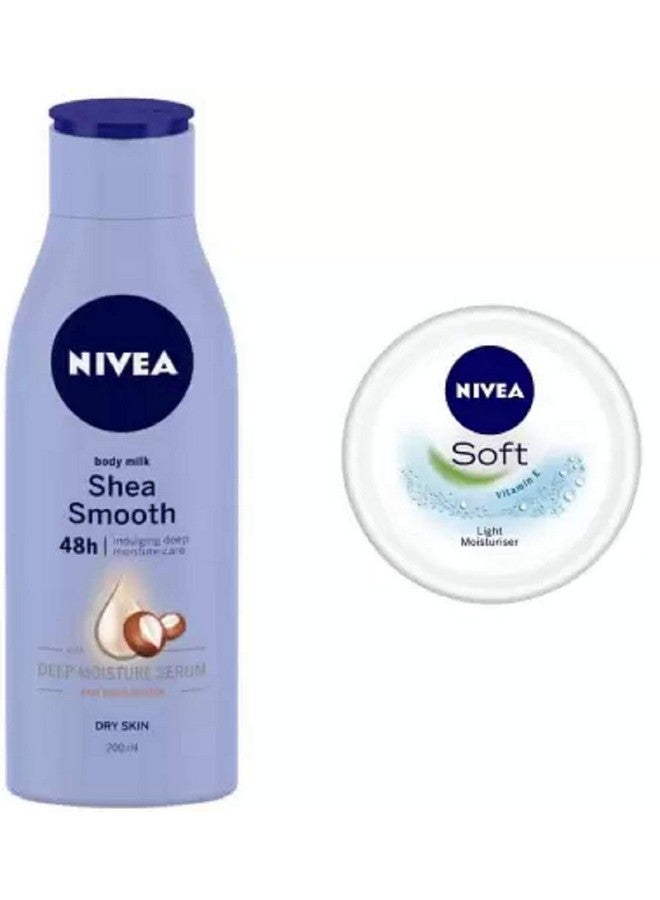 Nivea Body Milk Shea Smooth Body Lotion 200 ml & Soft Light Moisturizer 50 ml (Pack of 2) (250 ml)