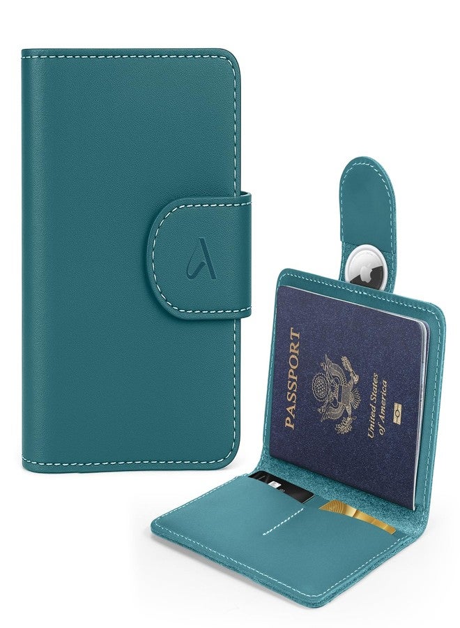 ALLIVE Passport Holder for Travel, Rfid Passport Holder for Women & Men, Genuine Leather Passport Cover Travel Wallet with AirTag Hidden, Airport Essentials, Travel Must Haves Gifts, Lake Blue - Image 1