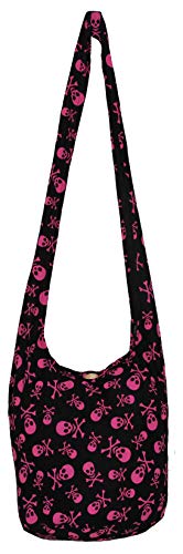 All Best Thing Skull Bohemian Boho Hobo Hippie Gothic Crossbody Bag Purse 33" Black (BlackBrightPink) - Image 5