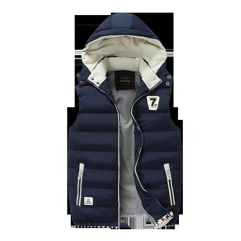 AliExpress Mens Solid Color Hooded Simple Down Cotton Vest Handsome Fashion Cardigan Youth Waistcoat Maroon - Image 2