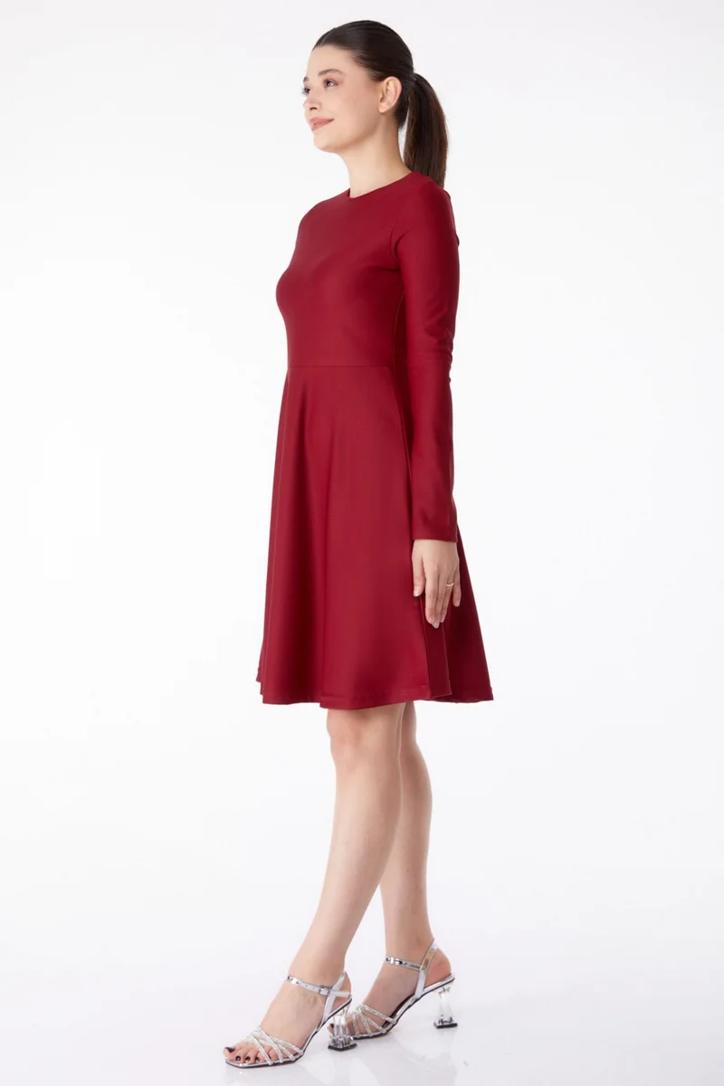 Tofisa Plain Crew Neck Women's Burgundy Mini Evening Dress - 13191