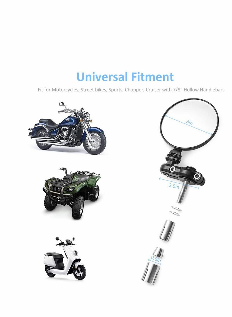 Captaintech 7/8 22mm Motorcycle Handlebar Bar End Mirror 3 Inch Round Rear View Side Mirror for Scooter Chopper Cruiser (Black) - Image 4