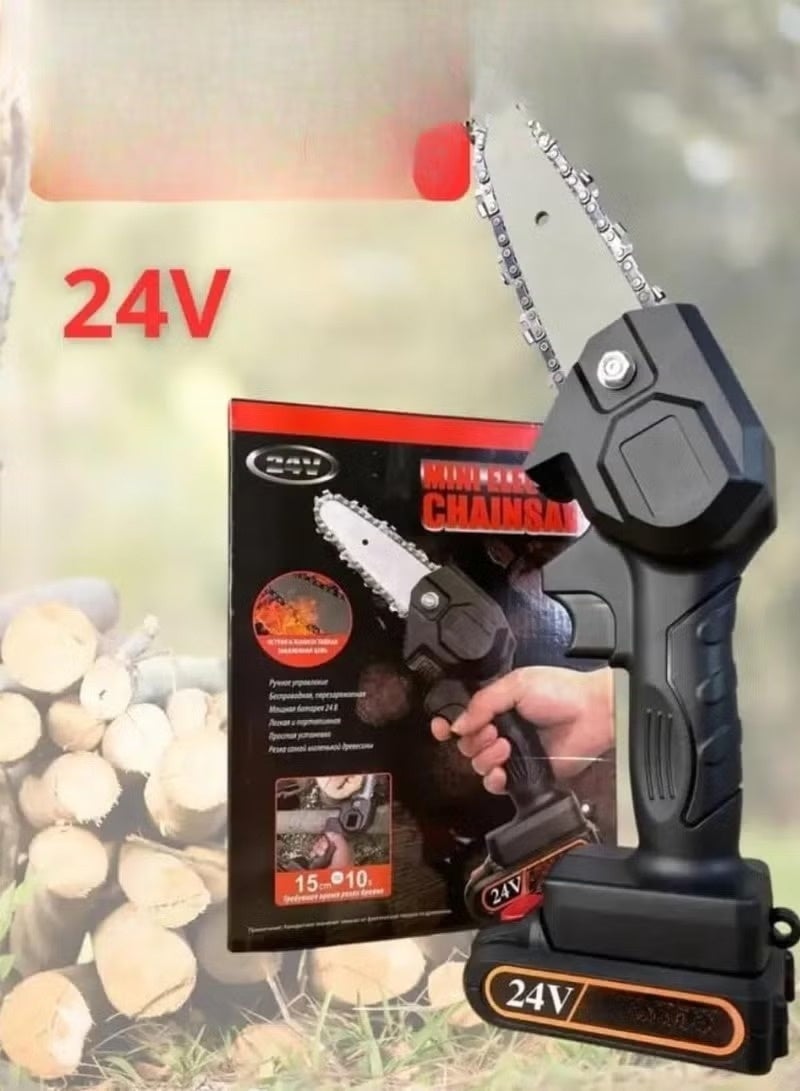 Easy Shop Mini Cordless Electric Chainsaw 24V – Handheld Brushless Chain Saw with 2 Rechargeable Batteries, Portable One-Hand Power Tool for Tree Pruning, Wood Cutting, Gardening & Yard Work (US Plug) - Image 4