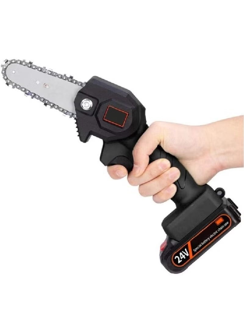 Easy Shop Mini Cordless Electric Chainsaw 24V – Handheld Brushless Chain Saw with 2 Rechargeable Batteries, Portable One-Hand Power Tool for Tree Pruning, Wood Cutting, Gardening & Yard Work (US Plug) - Image 2
