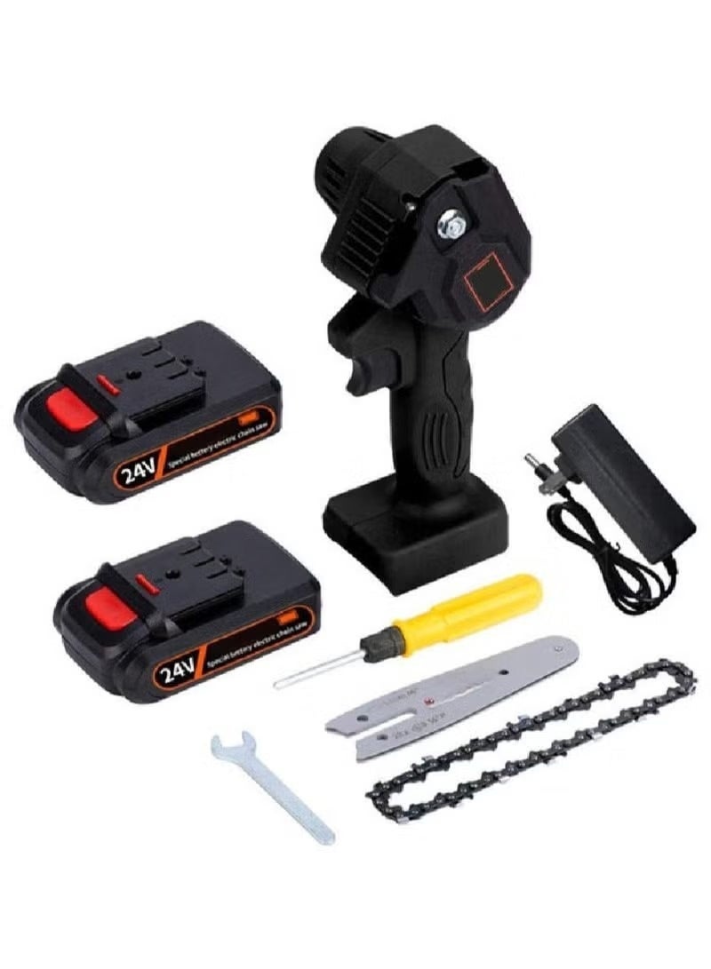 Easy Shop Mini Cordless Electric Chainsaw 24V – Handheld Brushless Chain Saw with 2 Rechargeable Batteries, Portable One-Hand Power Tool for Tree Pruning, Wood Cutting, Gardening & Yard Work (US Plug) - Image 3