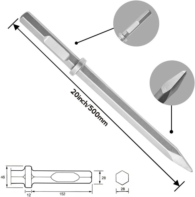 Monkey King Bar - Long 20" Hex Chisel Bits Bull Point Chisel Bit-Round Hex Hammer & Spline Hammer Steel - Image 2