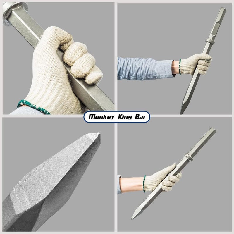 Monkey King Bar - Long 20" Hex Chisel Bits Bull Point Chisel Bit-Round Hex Hammer & Spline Hammer Steel - Image 3