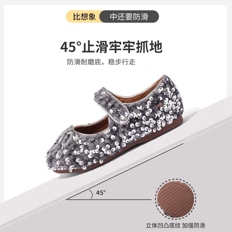 Canyze Girls Princess Shoes 2025 Spring New Children Sparkling Sequins Soft Sole Shoes Bow Leather Shoes - Image 4