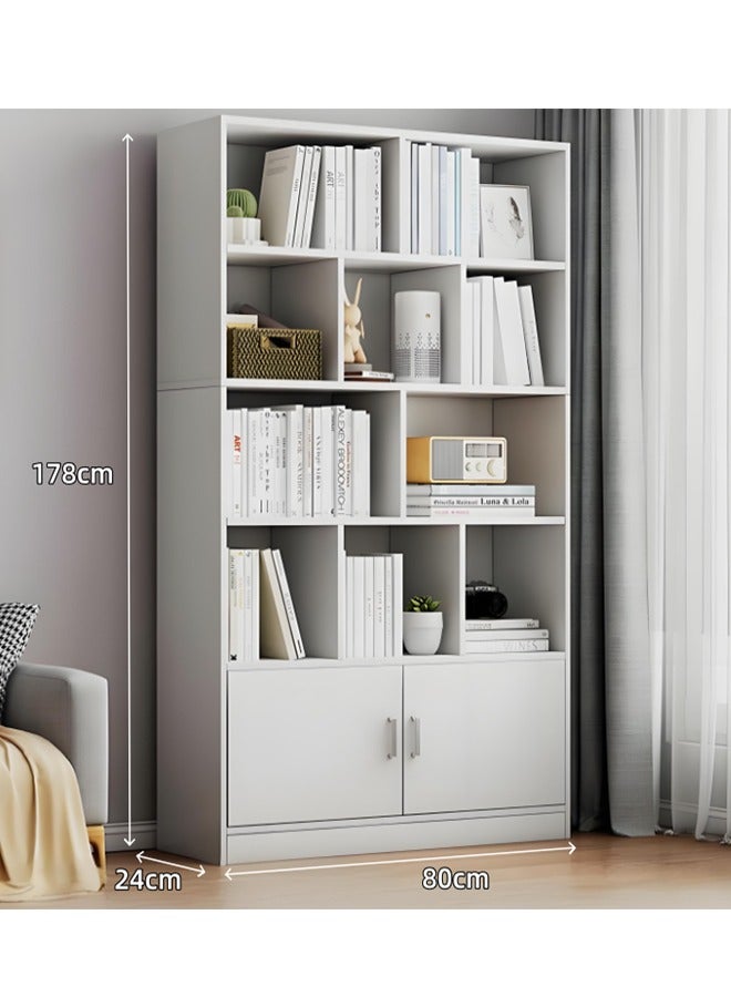 Multi-Layer Partition Wooden Bookshelf, Dust-Proof Display Cabinet, Multi-Functional Storage Cabinet, Multi-Layer Floor-Standing Bookrack, Suitable For Living Room/Study/Office - Image 2