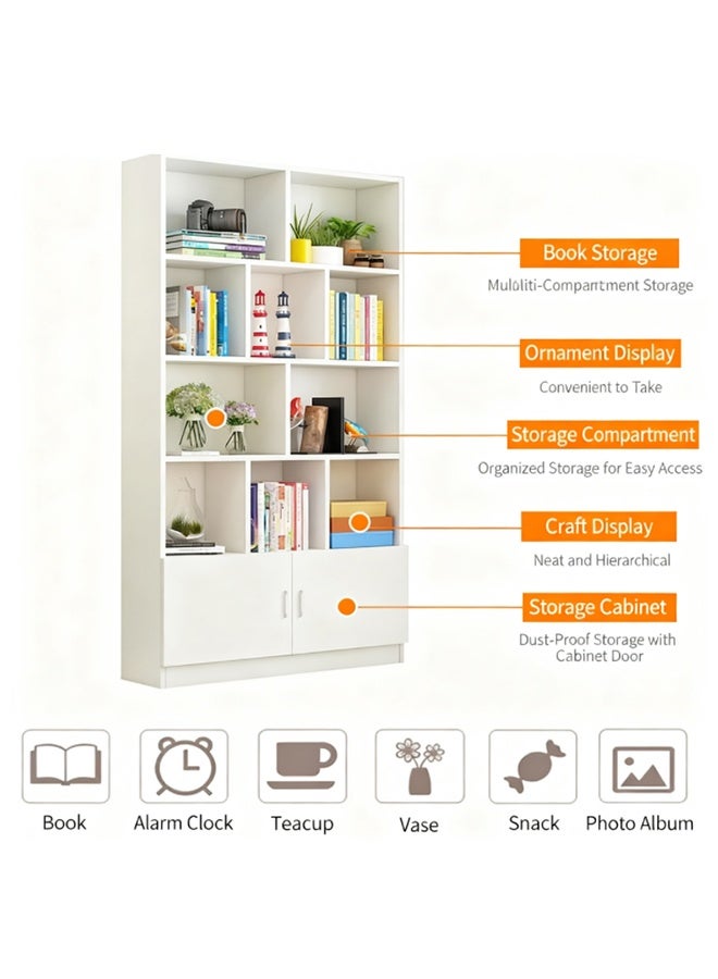 Multi-Layer Partition Wooden Bookshelf, Dust-Proof Display Cabinet, Multi-Functional Storage Cabinet, Multi-Layer Floor-Standing Bookrack, Suitable For Living Room/Study/Office - Image 5