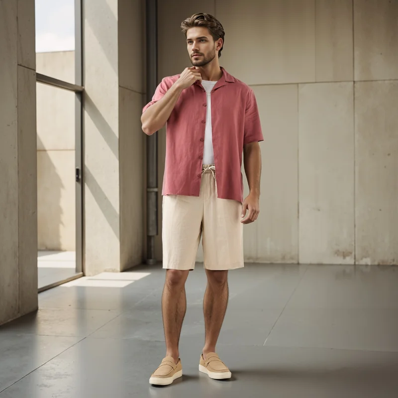 سبلاش فيڤ شورت كتان بقصة عادية مع رباط