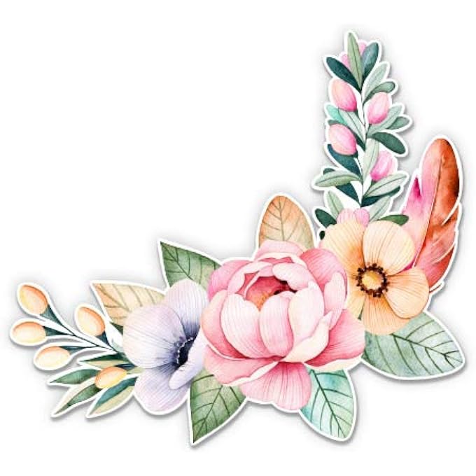 FLOWER BOUQUET WATERCOLOR BOHO ART - 5" VINYL STICKER - FOR CAR LAPTOP I-PAD - WATERPROOF DECAL