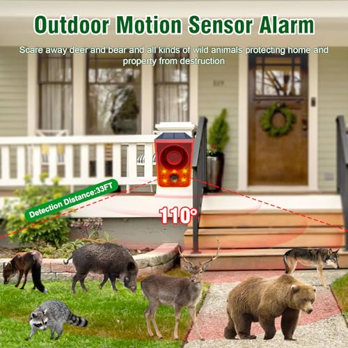 ChunHee Solar Outdoor Motion Sensor Alarm with Dog Barking Gunshot Sound, Support Recording and Adjustable Volume, 130db Loud Noise Maker 3 Work Modes Strobe Light for Home, Villa, Farm, Barn (3pack) - Image 3