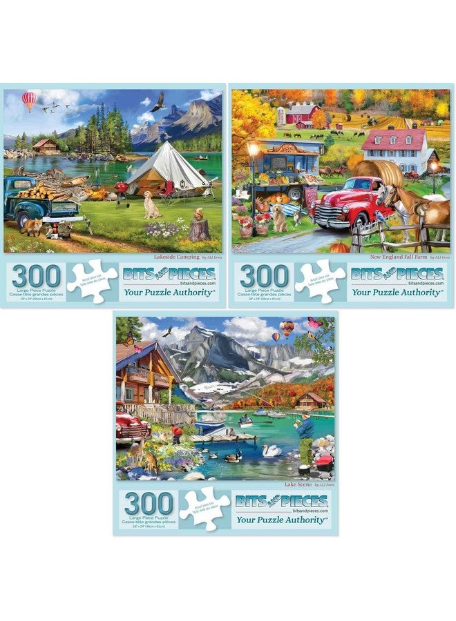 Bits and Pieces - Value Set of Three (3) 300 Piece Jigsaw Puzzles for Adults - 18" x 24" (46cm x 61cm) Each - Large Pc Lake & New England Farm Jigsaws by ALI Innis - Image 1