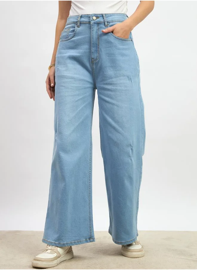 ستايلي Mid Rise Wide Leg Faded Jeans