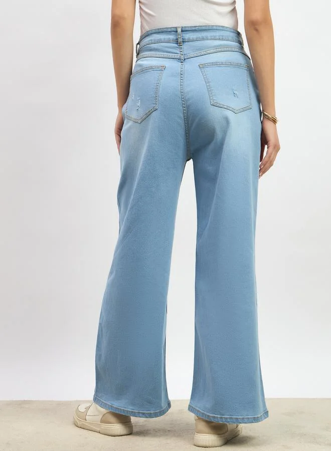 Styli Mid Rise Wide Leg Faded Jeans