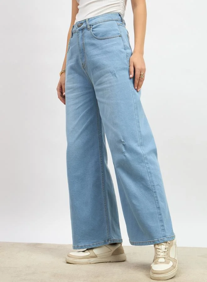 Styli Mid Rise Wide Leg Faded Jeans
