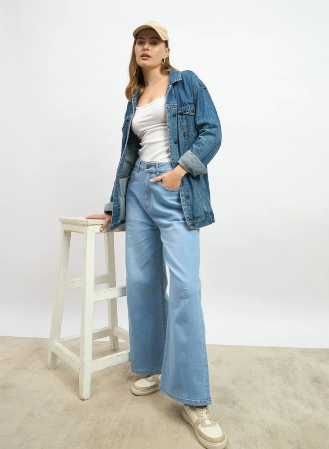 Styli Mid Rise Wide Leg Faded Jeans
