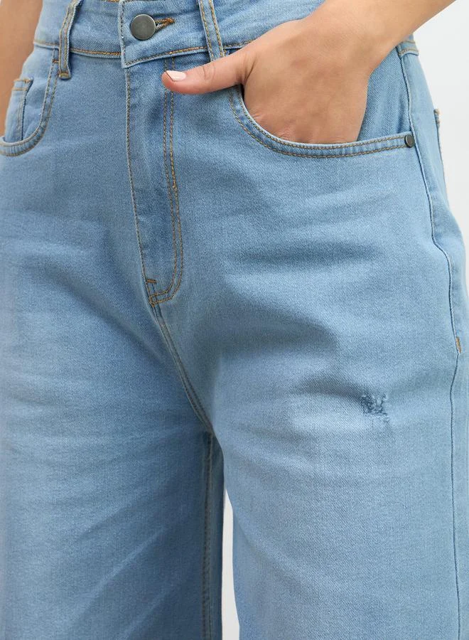 Styli Mid Rise Wide Leg Faded Jeans