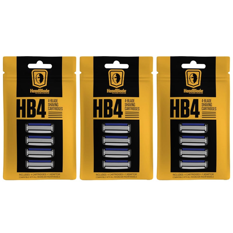 HeadBlade Men's HB4 Refill Shaving Razor Blades - 4 Stainless Steel Blades for No Tugging or Pulling, Shave Less, Works for Face, Body, and Scalp (12 Blades) 3 Pack - Image 1