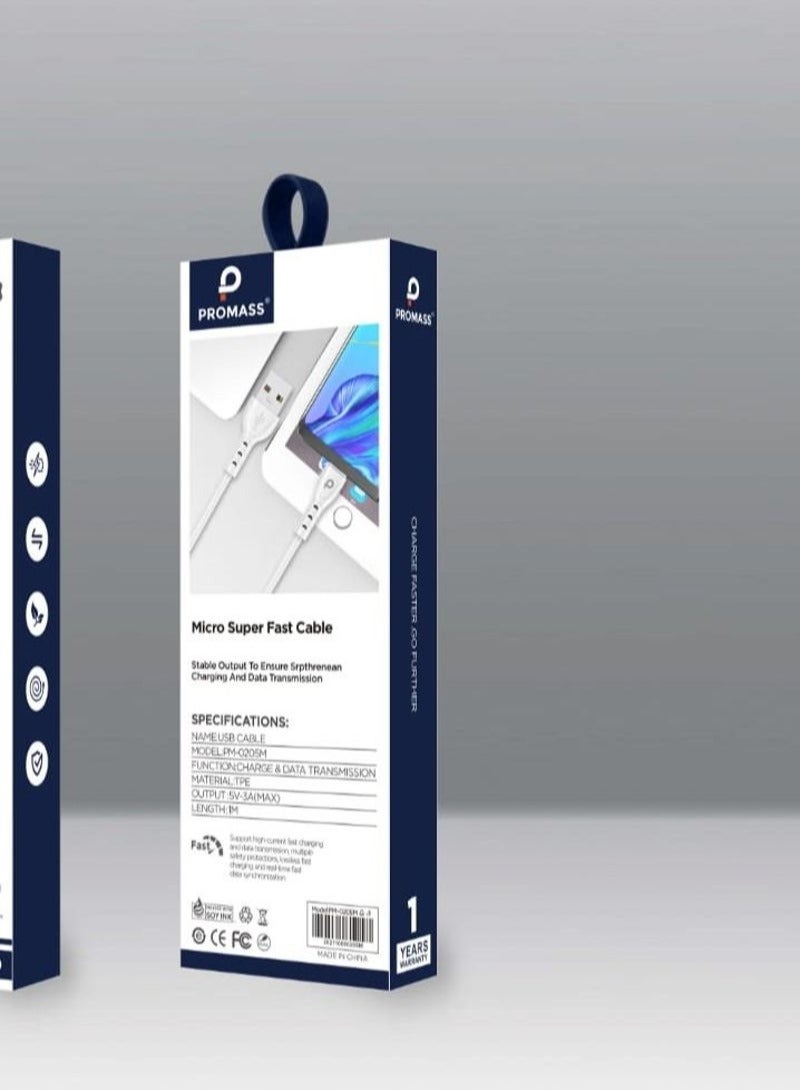 بروماس كابل شحن سريع من Promass Type-C - كابل بيانات USB-C بقدرة 3A، بطول 1 متر، مصنوع من مادة TPE المتينة - Image 3