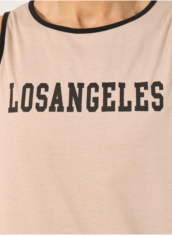 Slogan Print Tank and Shorts Pyjama Set