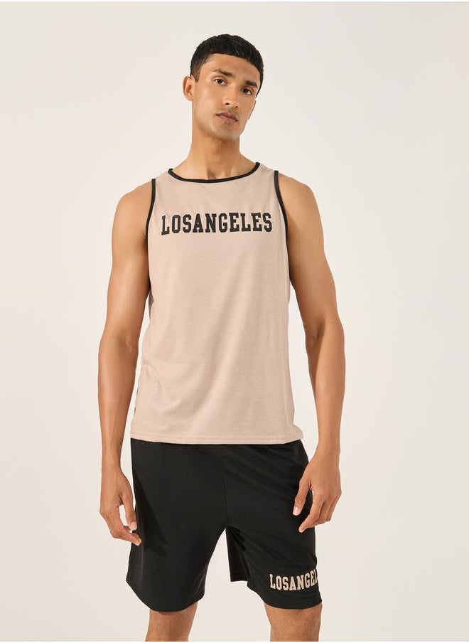 Slogan Print Tank and Shorts Pyjama Set