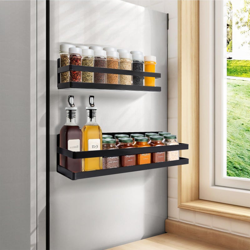 Uten Large Magnetic Spice Rack for Refrigerator, 2 Pack Enhanced Magnetic Shelves, Magnetic Shelf Moveable Fridge Organizer for Kitchen Holding Spices, Jars, Perfect Space Saver Storage Spice Rack - Image 1