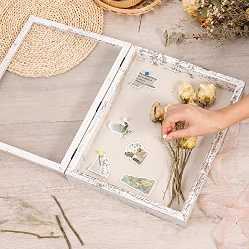 Califortree 11x14 Shadow Box Frame with Linen Back - Sturdy Rustic Memory Display Case of Flower, Pictures, Medals and More, Distressed White - Image 3