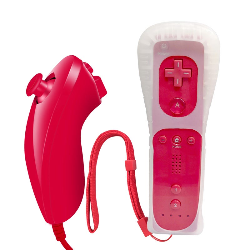 WII game left and right handle Wii straight handle left hand chicken leg handle curved handle with silicone sleeve and hand rope ordinary Hy-6207 red 