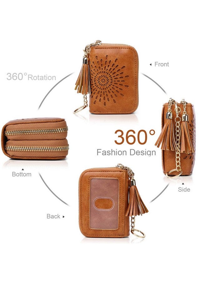 APHISON RFID Credit Card Holder Double Zipper Card Case Small Wallets for Women Leather Multifunctional Holders Sunflower style Ladies Girls/Gift Box 1942-2 BROWN - Image 2