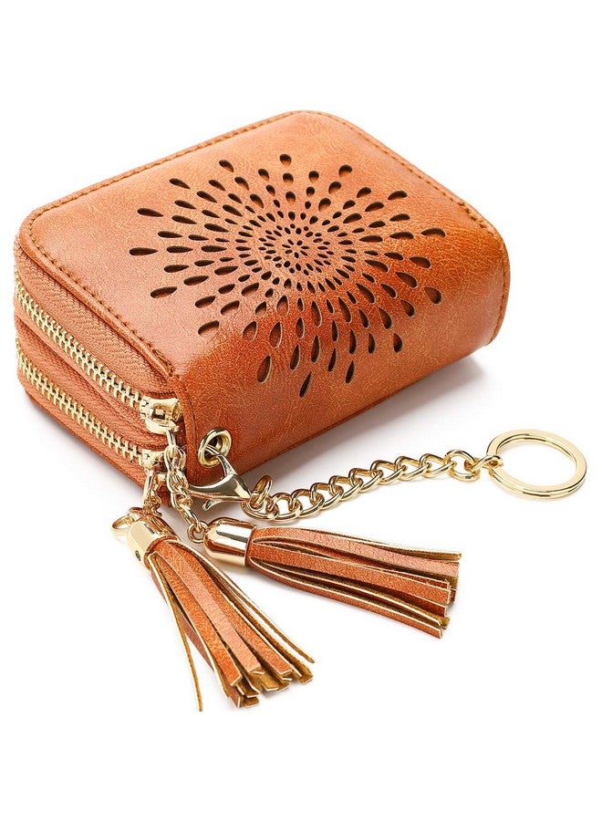 APHISON RFID Credit Card Holder Double Zipper Card Case Small Wallets for Women Leather Multifunctional Holders Sunflower style Ladies Girls/Gift Box 1942-2 BROWN - Image 1