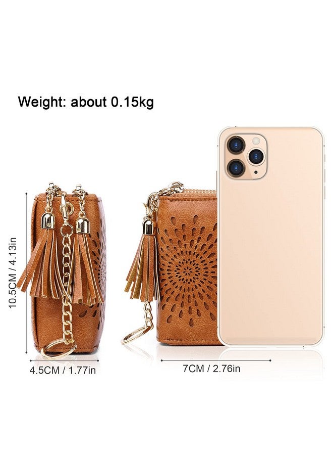 APHISON RFID Credit Card Holder Double Zipper Card Case Small Wallets for Women Leather Multifunctional Holders Sunflower style Ladies Girls/Gift Box 1942-2 BROWN - Image 5