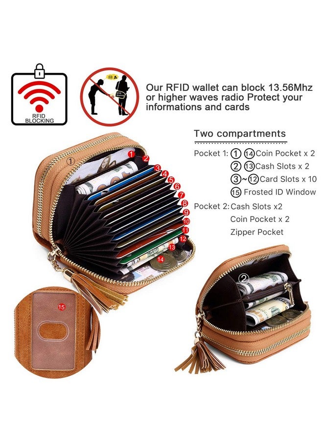 APHISON RFID Credit Card Holder Double Zipper Card Case Small Wallets for Women Leather Multifunctional Holders Sunflower style Ladies Girls/Gift Box 1942-2 BROWN - Image 3