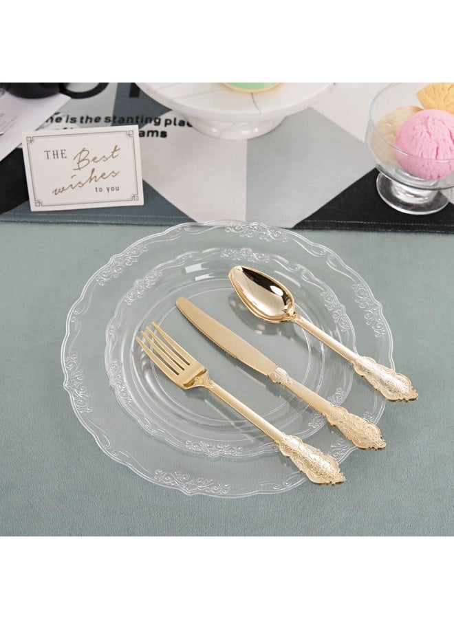 Master Gold 10 Pack Premium Clear Disposable Serving Plates | Elegant Embossed Plastic Plates for Parties, Weddings, Desserts, Cakes | Practical & Food Grade (9 Inch, 10) - Image 4