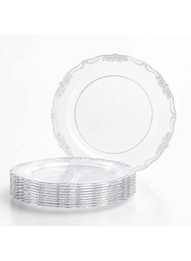 Master Gold 10 Pack Premium Clear Disposable Serving Plates | Elegant Embossed Plastic Plates for Parties, Weddings, Desserts, Cakes | Practical & Food Grade (9 Inch, 10) - Image 1