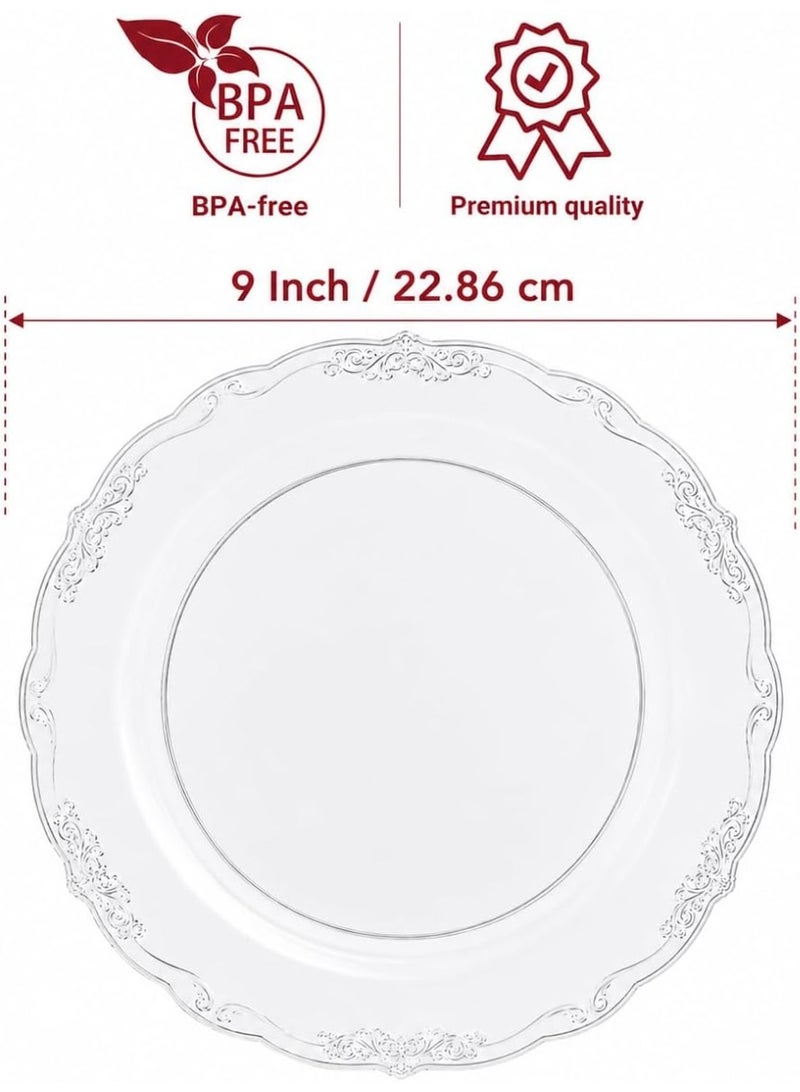 Master Gold 10 Pack Premium Clear Disposable Serving Plates | Elegant Embossed Plastic Plates for Parties, Weddings, Desserts, Cakes | Practical & Food Grade (9 Inch, 10) - Image 3