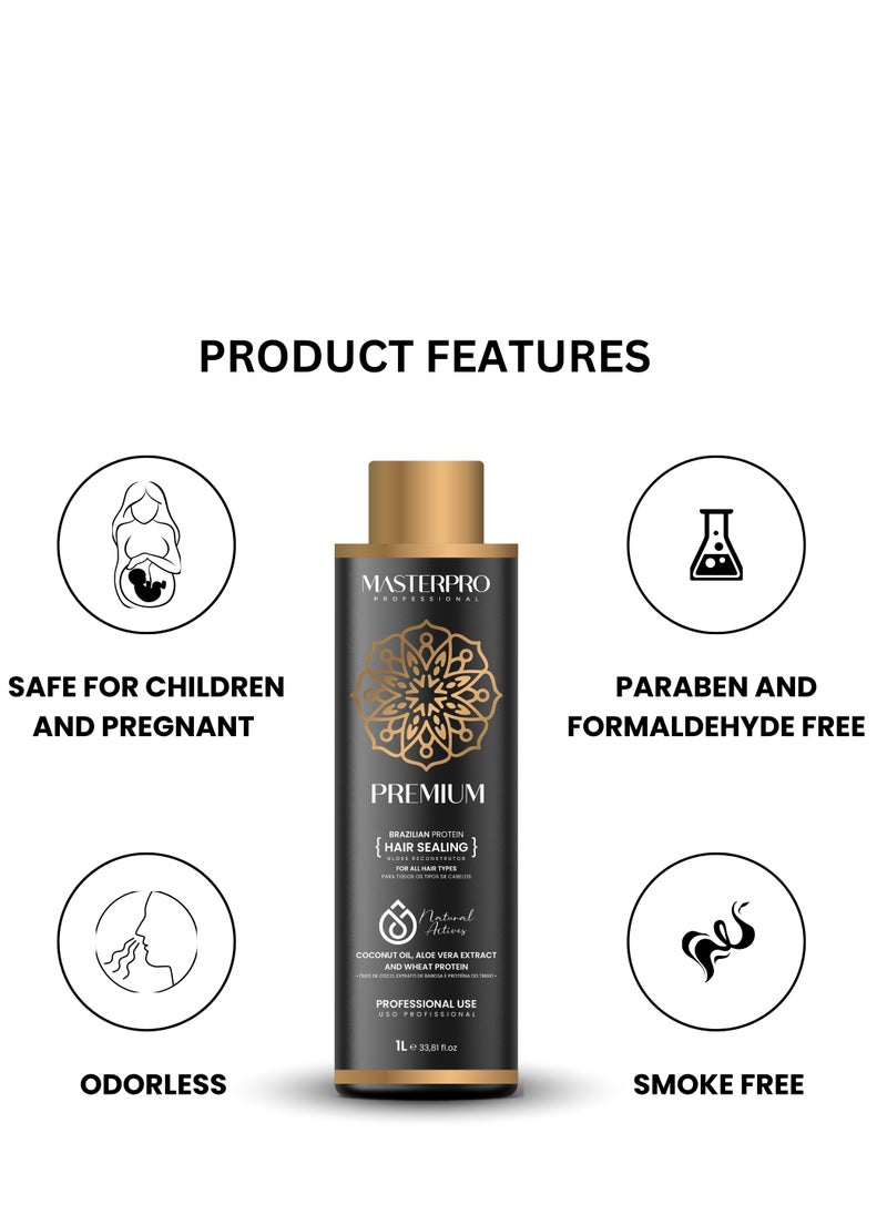 MASTERPRO PROFESSIONAL Brazilian Protein  Premium  Protein Hair Treatment Hair Straightening  with Coconut oil ,Aloe Vera ,Wheat Protein  & Collagen for All Hair Types Soft, Strong & Shine  Frizz Free  1L  - Image 5