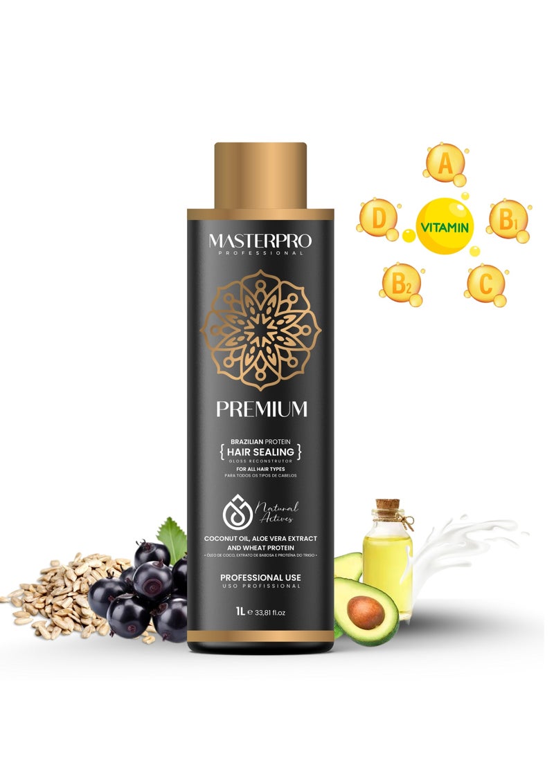 MASTERPRO PROFESSIONAL Brazilian Protein  Premium  Protein Hair Treatment Hair Straightening  with Coconut oil ,Aloe Vera ,Wheat Protein  & Collagen for All Hair Types Soft, Strong & Shine  Frizz Free  1L  - Image 2