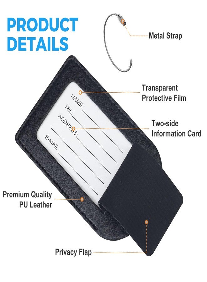 Gloppie Luggage Tags 4 Pack TSA Approved Luggage Tag for Suitcase PU Leather Travel Bag Tags Name Tags with Privacy Cover Black - Image 3