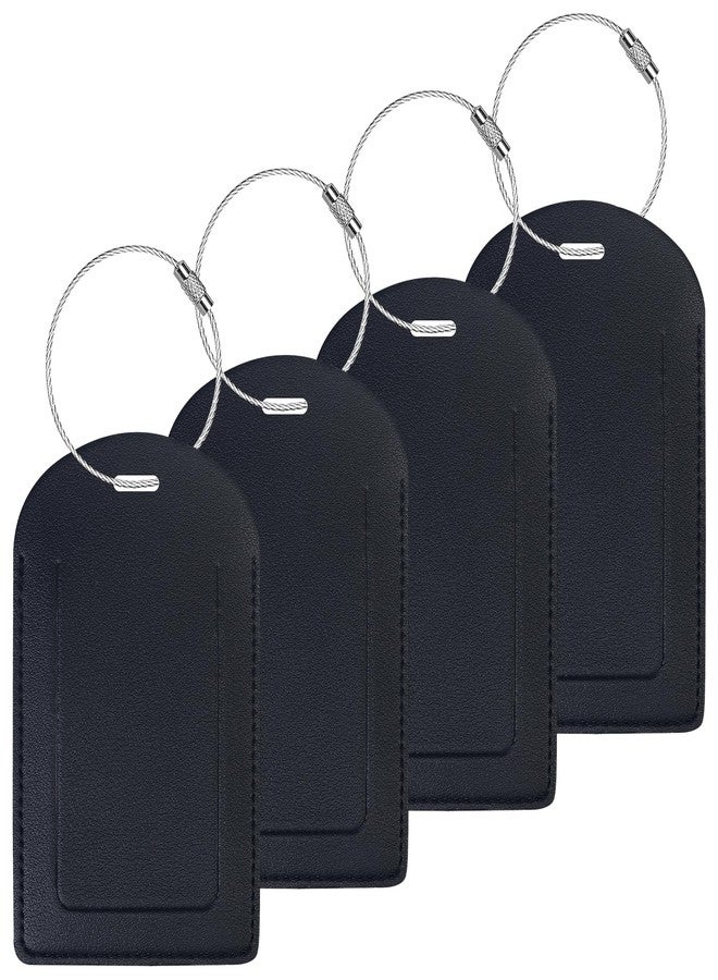Gloppie Luggage Tags 4 Pack TSA Approved Luggage Tag for Suitcase PU Leather Travel Bag Tags Name Tags with Privacy Cover Black - Image 1