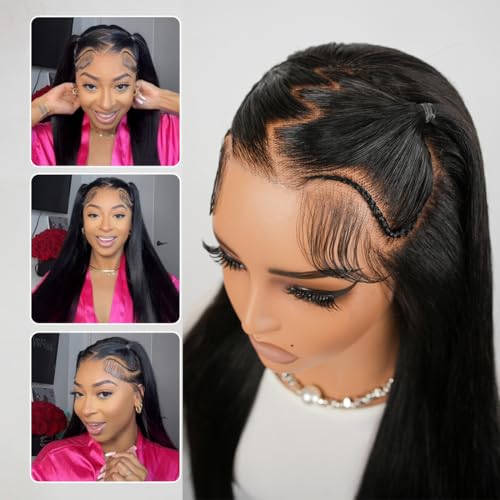 SUPERNOVA Ready And Go Glueless Wigs Human Hair Pre Plucked Pre Cut Straight 13x4 Lace Front Wigs Human Hair Styled pre Everything Glueless Braided Wig Beginner Friendly 16 inch - Image 3