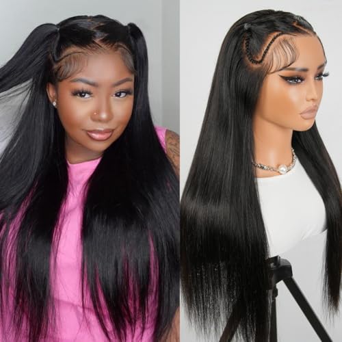 SUPERNOVA Ready And Go Glueless Wigs Human Hair Pre Plucked Pre Cut Straight 13x4 Lace Front Wigs Human Hair Styled pre Everything Glueless Braided Wig Beginner Friendly 16 inch - Image 1