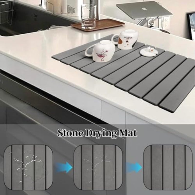 Stone Drying Mat for Kitchen Counter, 24" L ×16"(W) Dish Drying Mat, Fast Water-Absorbing, Environmentally Friendly Diatomite Mat - Image 3