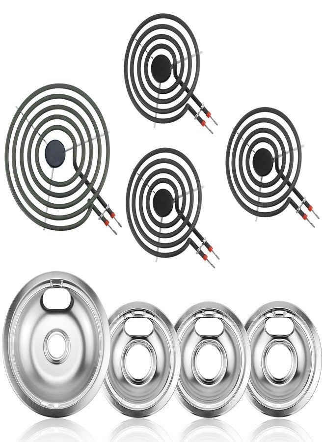MIFLUS - Sartenes de goteo cromados W10196405 (8 pulgadas) y W10196406 (6 pulgadas) plateada+quemador eléctrico de repuesto MP15YA (6 pulgadas) y MP21YA (8 pulgadas), compatible on estufa eléctrica - Image 1