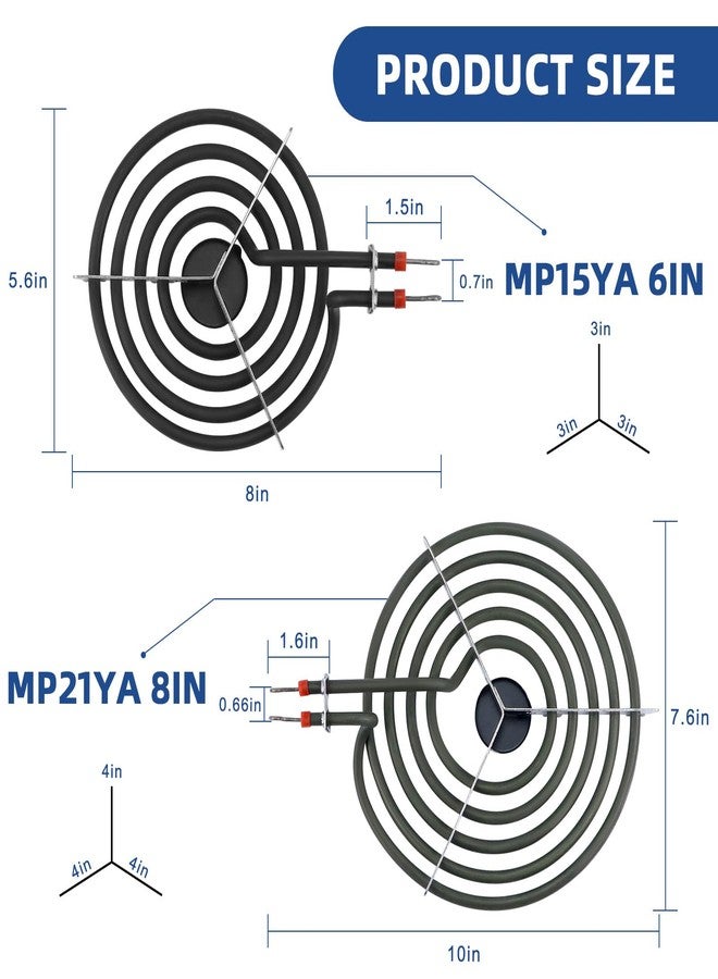 MIFLUS - Sartenes de goteo cromados W10196405 (8 pulgadas) y W10196406 (6 pulgadas) plateada+quemador eléctrico de repuesto MP15YA (6 pulgadas) y MP21YA (8 pulgadas), compatible on estufa eléctrica - Image 3