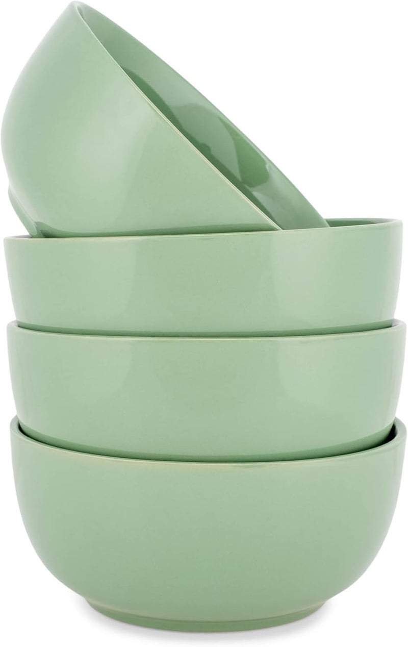 Elanze Designs Bistro Glossy Ceramic 65 inch Dinnerware Bowls Set of 4  Perfect for Everyday uses from Soup Pasta Salad Cereal Ice cream Ramen and Pho Sage Green - Image 1