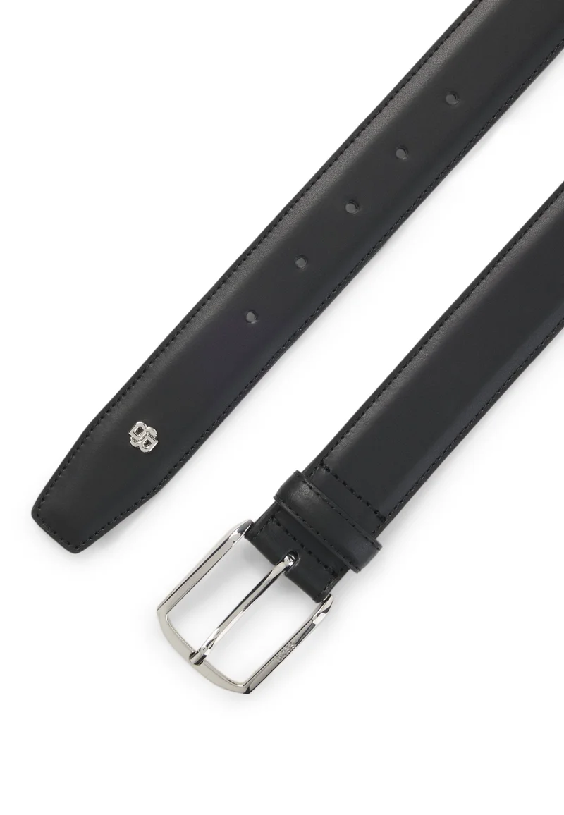 بوس Leather belt with silver-tone hardware and Double B
