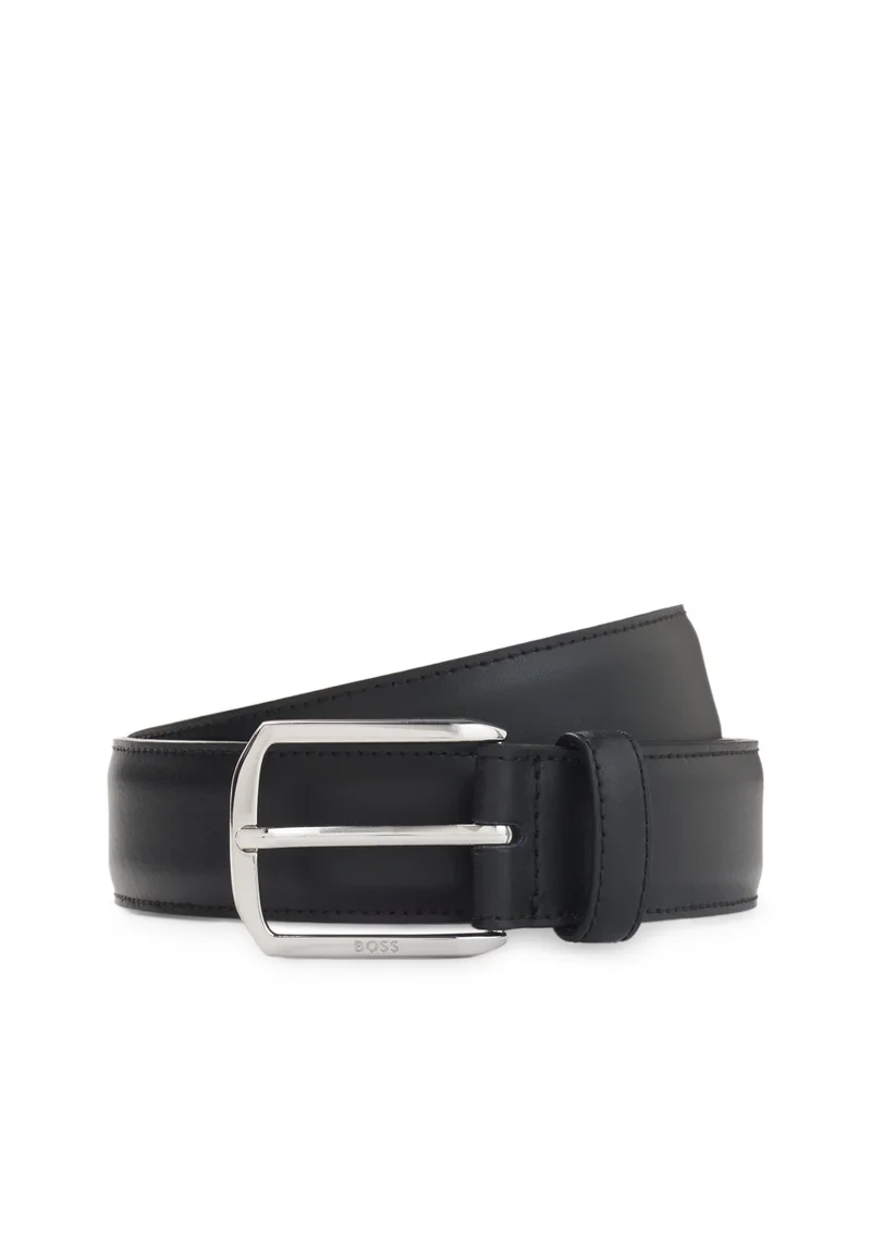 بوس Leather belt with silver-tone hardware and Double B