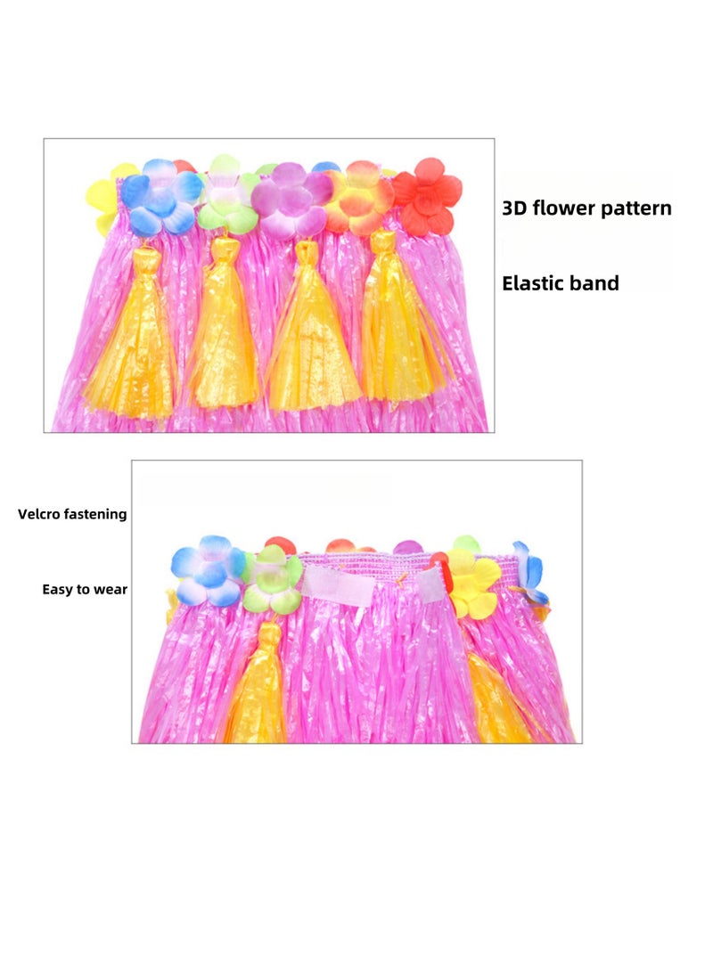 NOVOLAN 9-Piece Hula Tassel Costume Accessory Set, Hawaiian Style Grass Skirt Costume with Neck Ring, Headband, Top, Sunglasses for Tropical Parties, 80cm Length Tassels with 3D Flower Embellishments - Image 3
